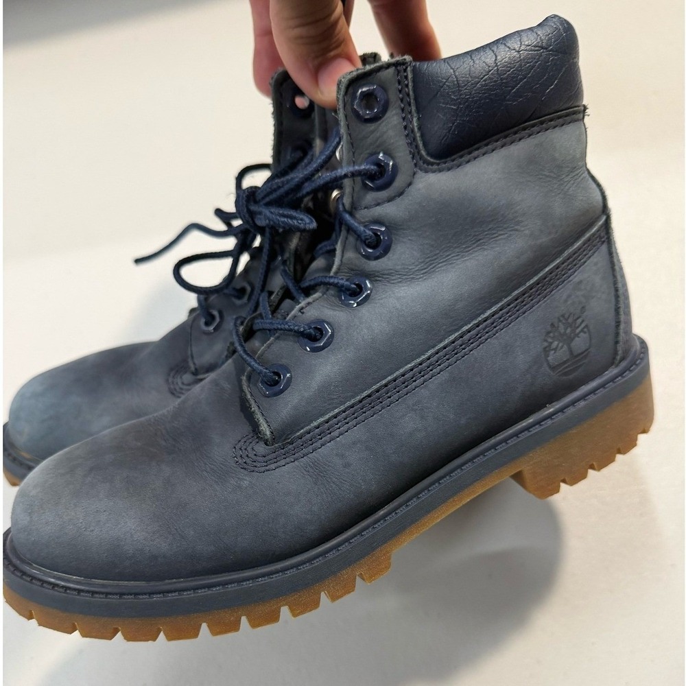 Timberland 6 Inch Premium Waterproof Boots Navy Blue Nubuck 3793A Junior 4.5 M